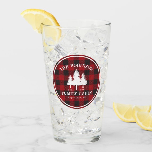 Rustic Country Family Cabin Tree Red Buffalo Plaid Glass (Front Ice)