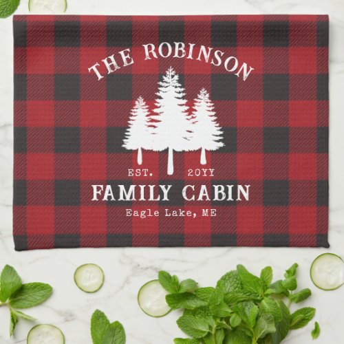 Rustic Country Family Cabin Tree Red Buffalo Plaid Kitchen Towel