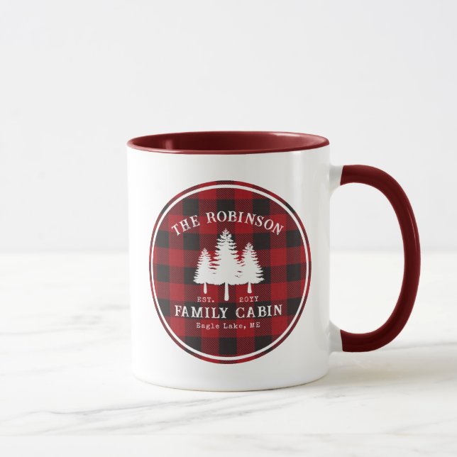 Rustic Country Family Cabin Tree Red Buffalo Plaid Mug (Right)