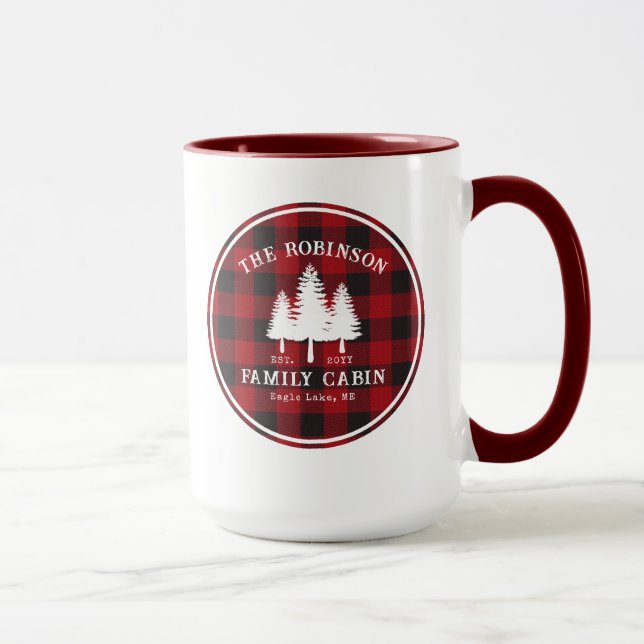Rustic Country Family Cabin Tree Red Buffalo Plaid Mug (Right)