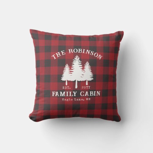 Rustic Country Family Cabin Tree Red Buffalo Plaid Outdoor Pillow