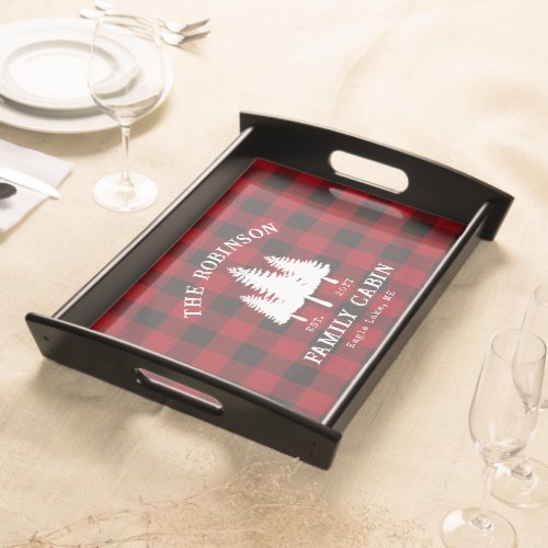 Rustic Country Family Cabin Tree Red Buffalo Plaid Serving Tray