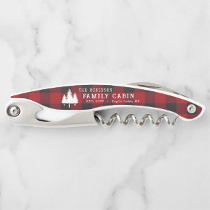 Rustic Country Family Cabin Tree Red Buffalo Plaid Waiter's Corkscrew