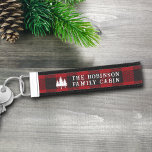 Rustic Country Family Cabin Tree Red Buffalo Plaid Wrist Keychain<br><div class="desc">Personalize your country home keyring with a beautiful rustic themed wrist keychain, featuring your name and "Family Cabin", Ranch, Cottage or other text along with its established date and location if desired. This custom, unique design features charming rustic country style text with a white silhouette of pine trees on a...</div>