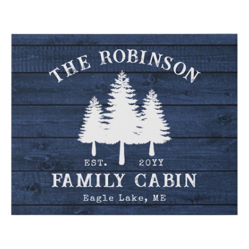 Rustic Country Family Cabin Trees Blue Wood Print