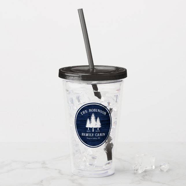 Rustic Country Family Cabin Trees Blue Wood Print Acrylic Tumbler (Front Ice)