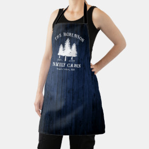 Rustic Country Family Cabin Trees Blue Wood Print Apron