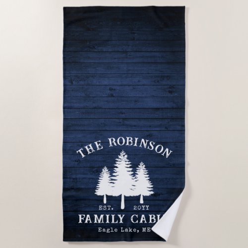 Rustic Country Family Cabin Trees Blue Wood Print Beach Towel