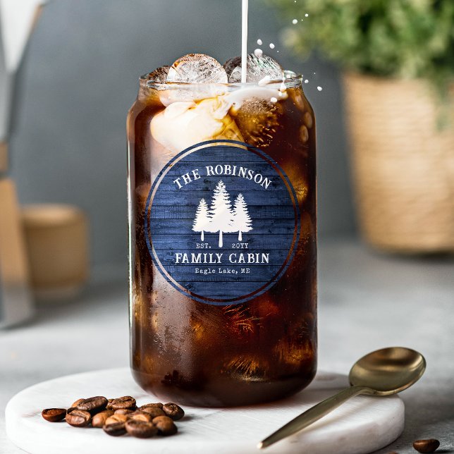 Rustic Country Family Cabin Trees Blue Wood Print Can Glass (Creator Uploaded)