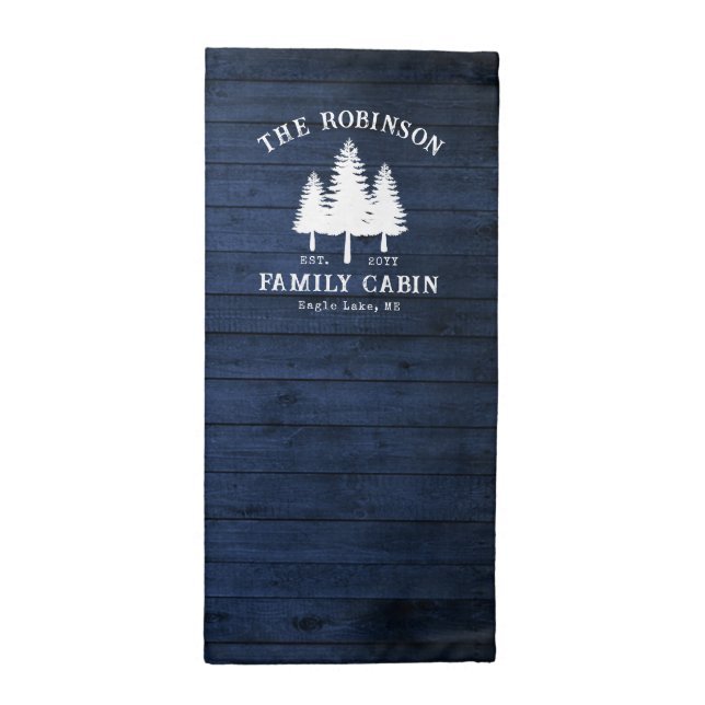Rustic Country Family Cabin Trees Blue Wood Print Cloth Napkin (Half Fold)