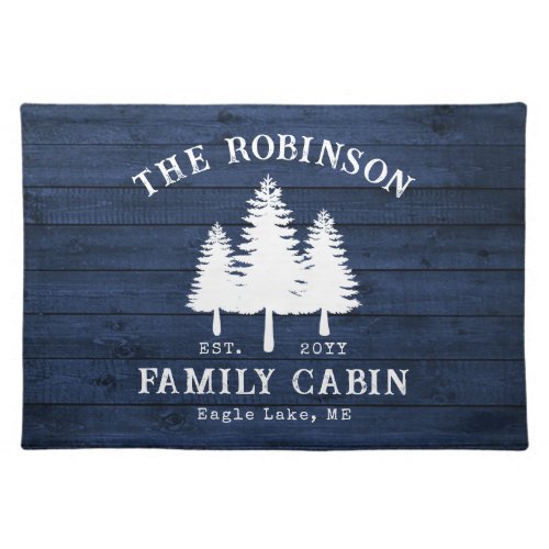 Rustic Country Family Cabin Trees Blue Wood Print Cloth Placemat