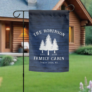 Rustic Country Family Cabin Trees Blue Wood Print Garden Flag