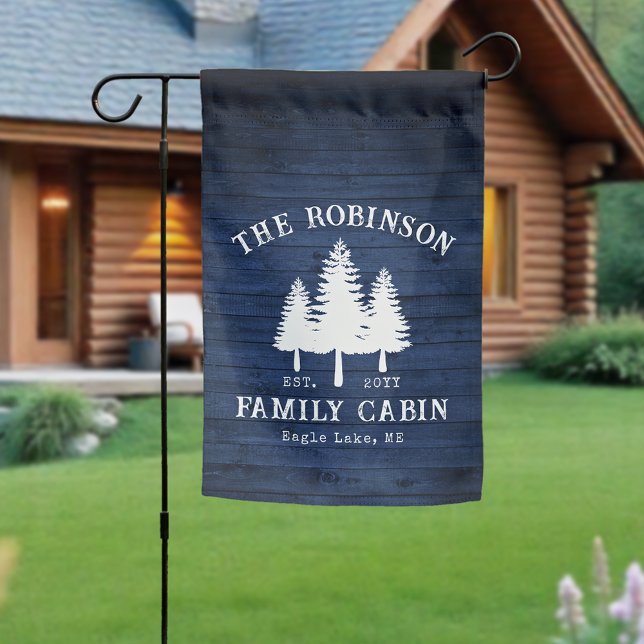Rustic Country Family Cabin Trees Blue Wood Print Garden Flag (Creator Uploaded)