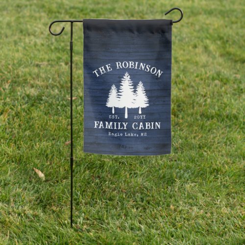 Rustic Country Family Cabin Trees Blue Wood Print Garden Flag
