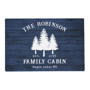 Rustic Country Family Cabin Trees Blue Wood Print Placemat