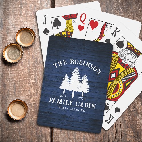 Rustic Country Family Cabin Trees Blue Wood Print Poker Cards