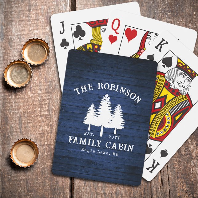 Rustic Country Family Cabin Trees Blue Wood Print Poker Cards (Creator Uploaded)