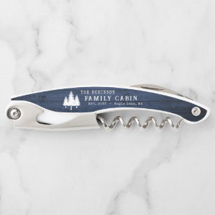 Rustic Country Family Cabin Trees Blue Wood Print Waiter's Corkscrew