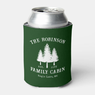 Rustic Country Family Cabin Trees Forest Green Can Cooler