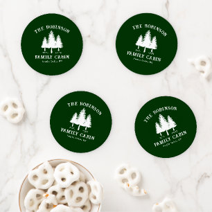 Rustic Country Family Cabin Trees Forest Green Coaster Set