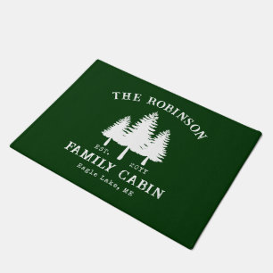 Rustic Country Family Cabin Trees Forest Green Doormat
