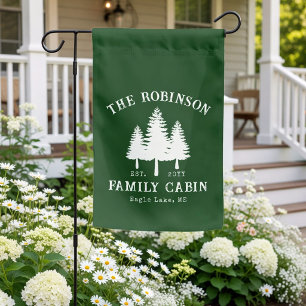 Rustic Country Family Cabin Trees Forest Green Garden Flag
