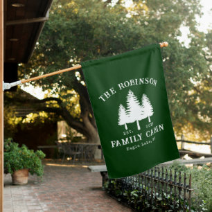Rustic Country Family Cabin Trees Forest Green House Flag