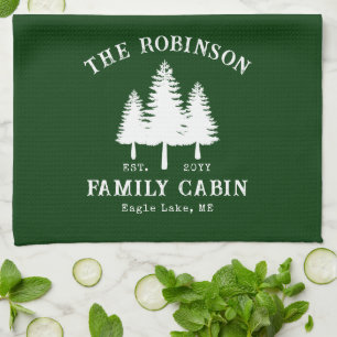 Rustic Country Family Cabin Trees Forest Green Kitchen Towel