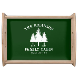 Rustic Country Family Cabin Trees Forest Green Serving Tray