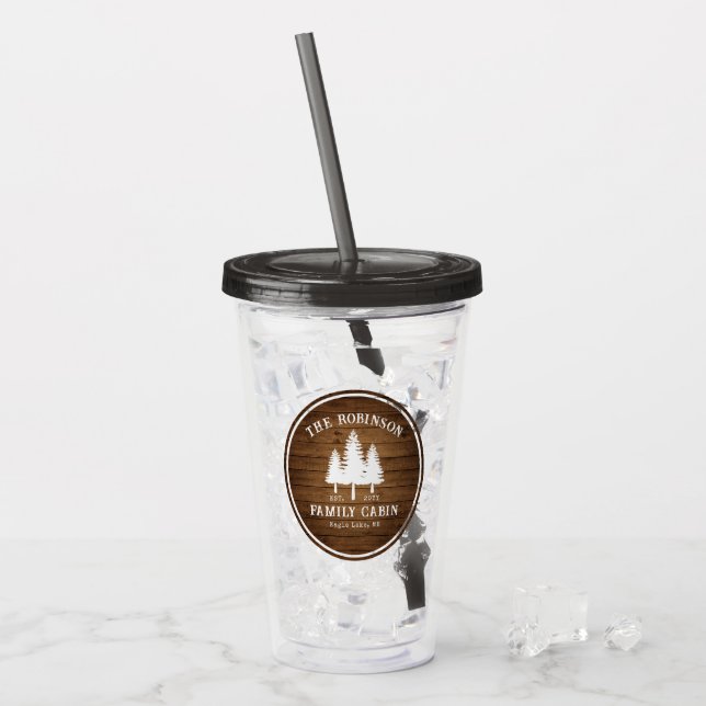 Rustic Country Family Cabin Trees Wood Plank Print Acrylic Tumbler (Front Ice)