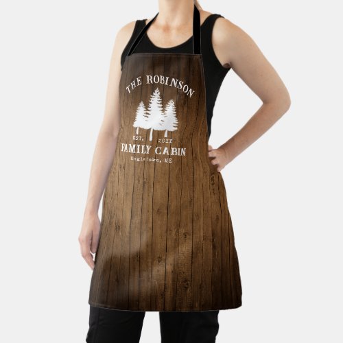 Rustic Country Family Cabin Trees Wood Plank Print Apron