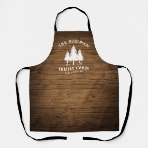 Rustic Country Family Cabin Trees Wood Plank Print Apron