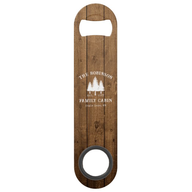 Rustic Country Family Cabin Trees Wood Plank Print Bar Key (Front)