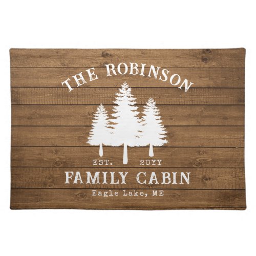 Rustic Country Family Cabin Trees Wood Plank Print Cloth Placemat