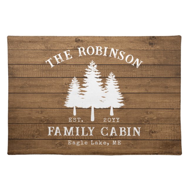 Rustic Country Family Cabin Trees Wood Plank Print Cloth Placemat (Front)