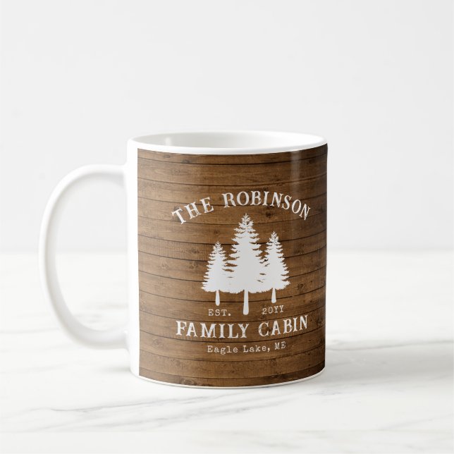 Rustic Country Family Cabin Trees Wood Plank Print Coffee Mug (Left)