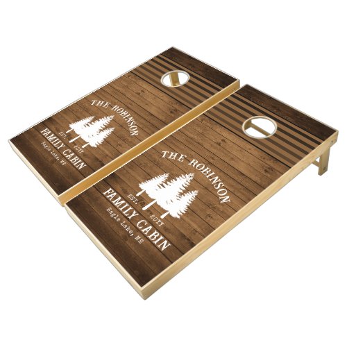 Rustic Country Family Cabin Trees Wood Plank Print Cornhole Set