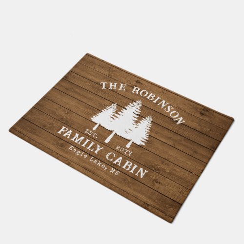 Rustic Country Family Cabin Trees Wood Plank Print Doormat