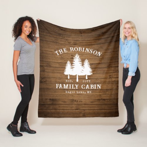 Rustic Country Family Cabin Trees Wood Plank Print Fleece Blanket