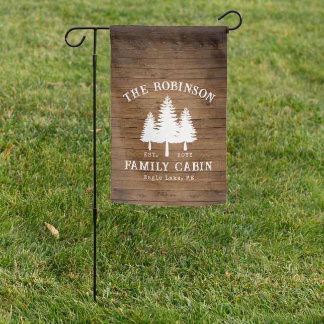 Rustic Country Family Cabin Trees Wood Plank Print Garden Flag (In SItu)