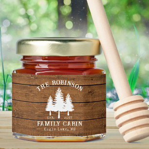 Rustic Country Family Cabin Trees Wood Plank Print Honey Jar Favors