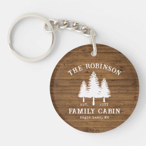 Rustic Country Family Cabin Trees Wood Plank Print Keychain