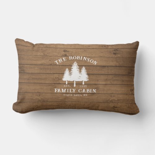 Rustic Country Family Cabin Trees Wood Plank Print Lumbar Pillow