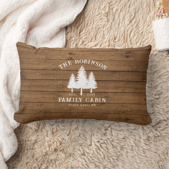 Rustic Country Family Cabin Trees Wood Plank Print Lumbar Pillow (Blanket)