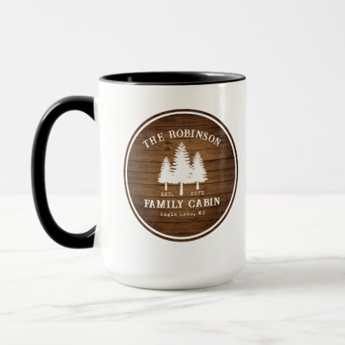 Rustic Country Family Cabin Trees Wood Plank Print Mug