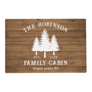 Rustic Country Family Cabin Trees Wood Plank Print Placemat