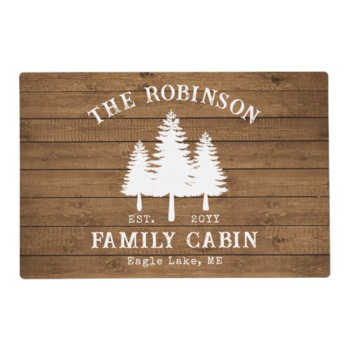 Rustic Country Family Cabin Trees Wood Plank Print Placemat