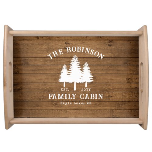 Rustic Country Family Cabin Trees Wood Plank Print Serving Tray