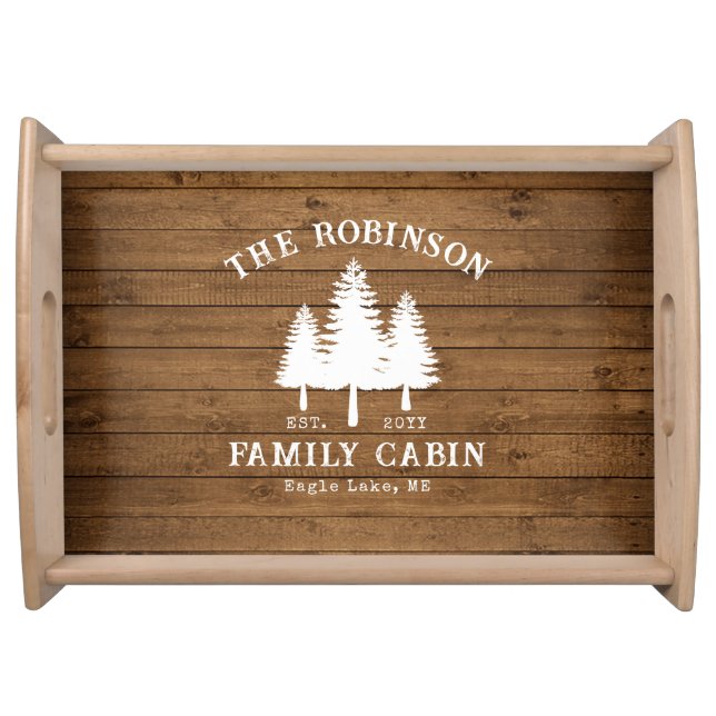 Rustic Country Family Cabin Trees Wood Plank Print Serving Tray (Front)