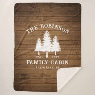 Rustic Country Family Cabin Trees Wood Plank Print Sherpa Blanket